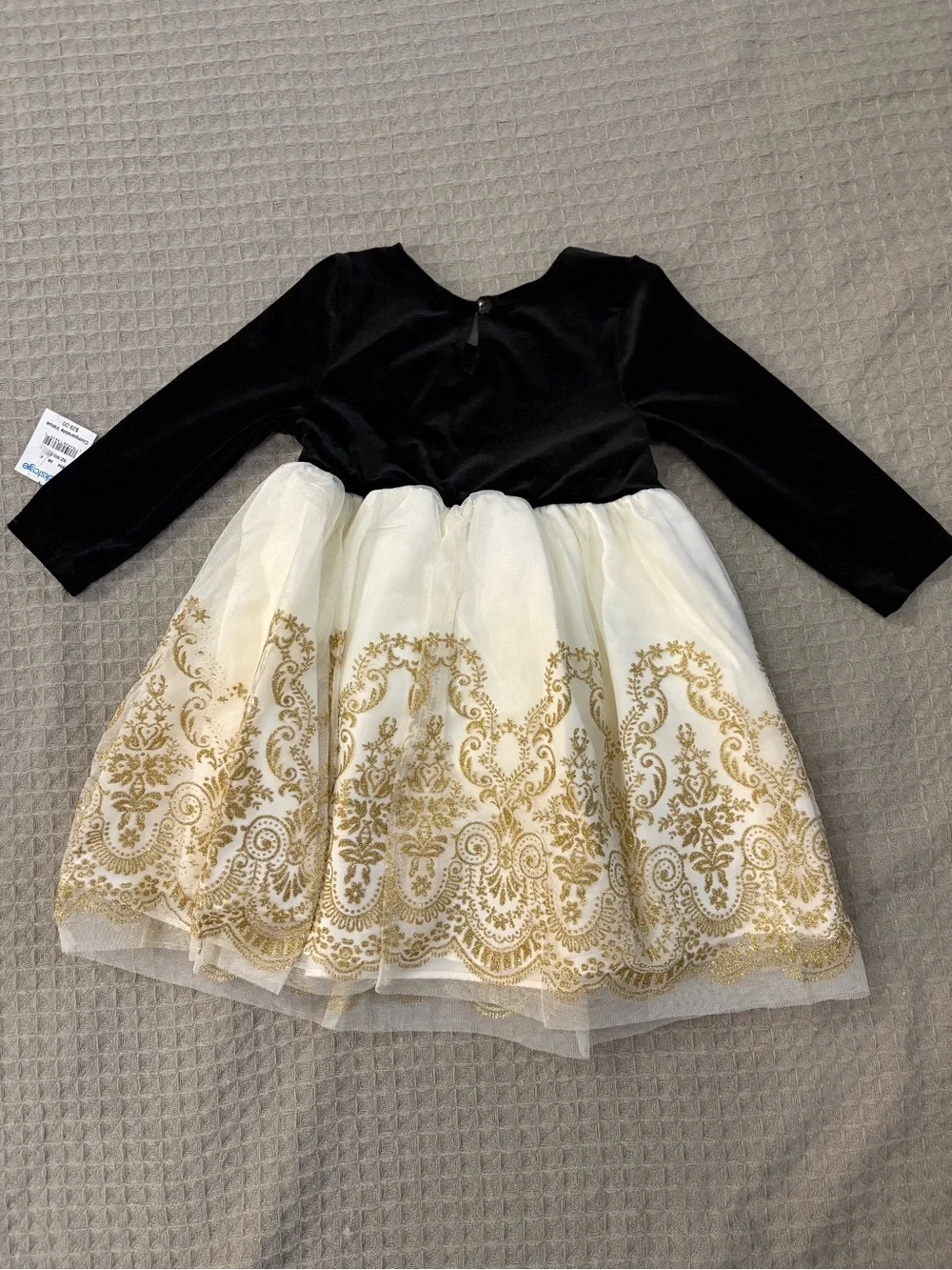 Rare Editions Black Velvet and Gold-Accent Ivory Party Dress